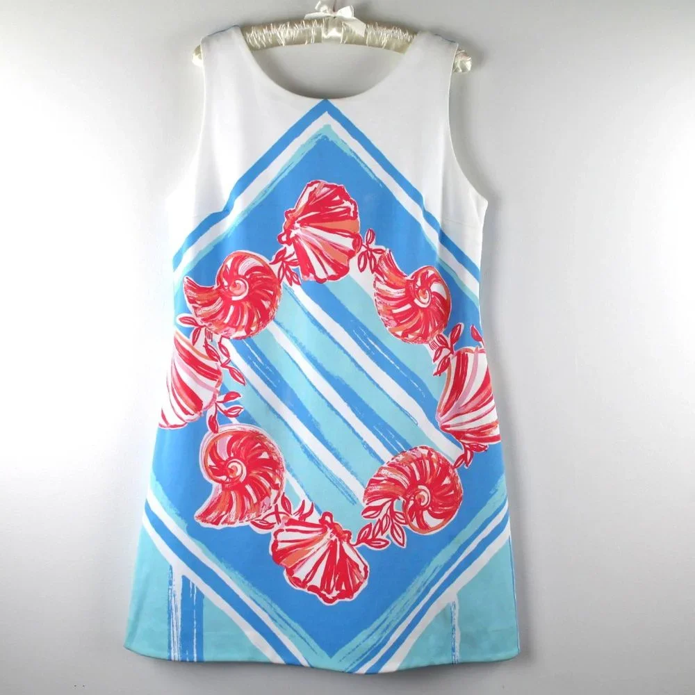 Lilly Pulitzer Callie Pool Blue For The Shell Of It Shift Mini Dress L NWT - Picture 1 of 5
